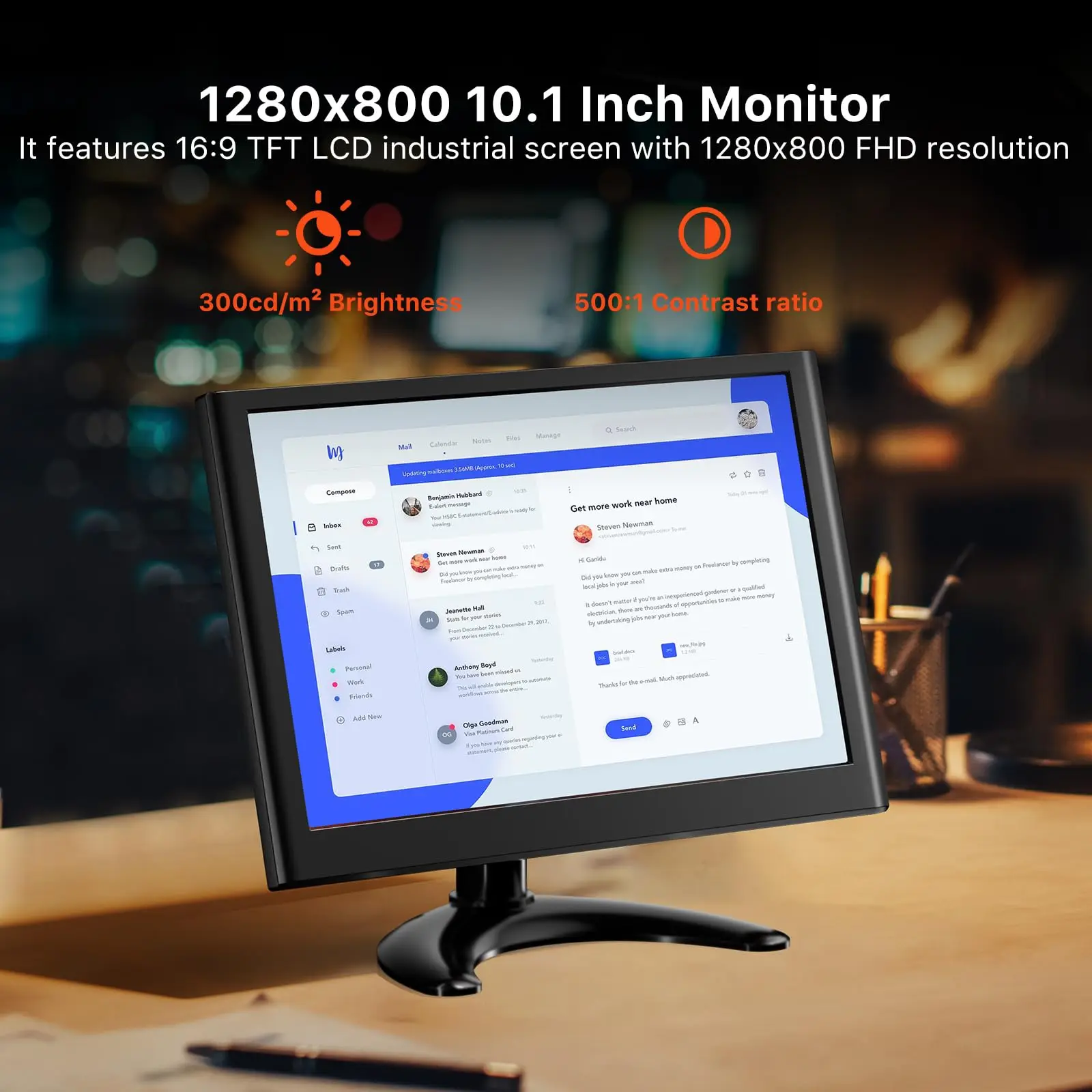 Miktver 10 Inch 16:9 HD 1280*800 LCD Monitor with Dual HDMI Ports TF Card Slot,Built-in Speaker,Compatible with PC/Laptop/TV box