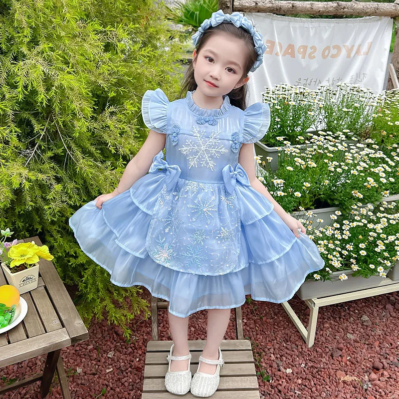 2024 new summer girl Lolita love dress breathable fabric sweet and lovely to wear a foreign girl party shopping princess dress.