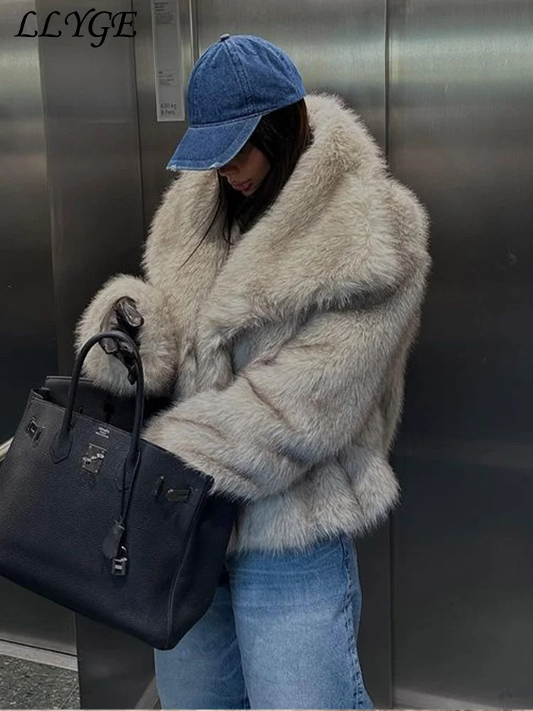 Kunst pelzmantel Frauen Revers kurz Herbst Winter Plüsch weiblicher Mantel warme feste Taschen Langarm lässig Oberbekleidung Dame All-Match