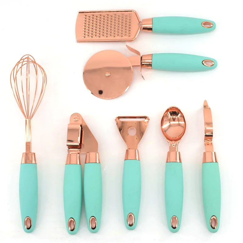 Stainless steel kitchen utensils 7-piece set, kitchen tool set, can opener, pizza cutter, egg beater, peeler