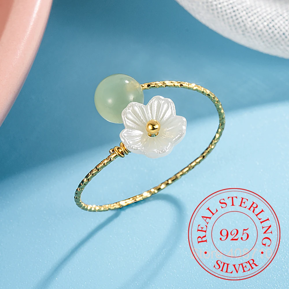 925 Sterling Silver Jewelry Luxury Shell Flower Ball Finger Rings for Women Wedding Party Jewelry For Girls Friend Gift