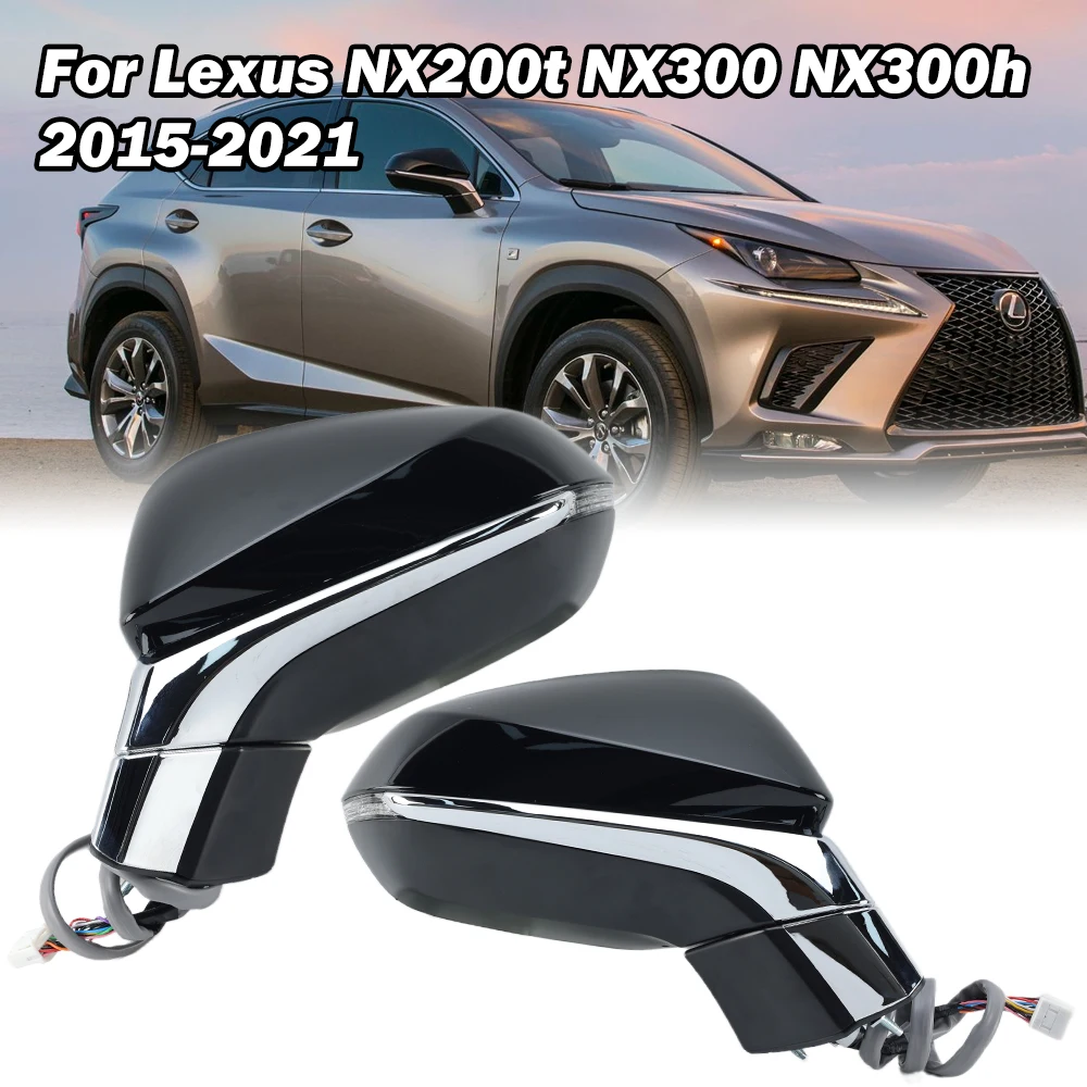 15 Pins Side Mirror Assembly For Lexus NX Series NX200t NX350 2015-2021 Bright Black Blind Spot Rearview Mirror Car Accessories