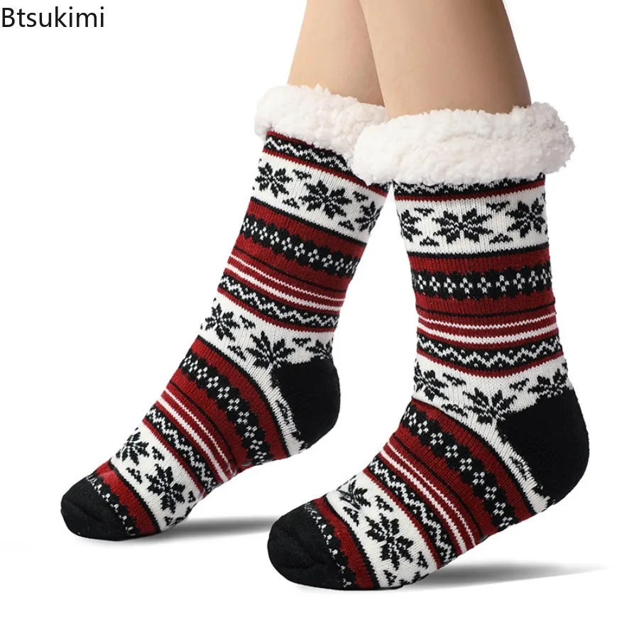 

Fluffy Non Slip Socks Men's Striped Winter Warm Short Thickened Home Sleeping Thermal Soft Anti Skid Floor Fuzzy Socks for Men