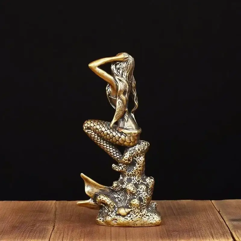 New Mini Brass Mermaid Figurine Fairy Tale Character Mermaid Princess Statue Creative Home Decoration For Girls' Rooms Surprise