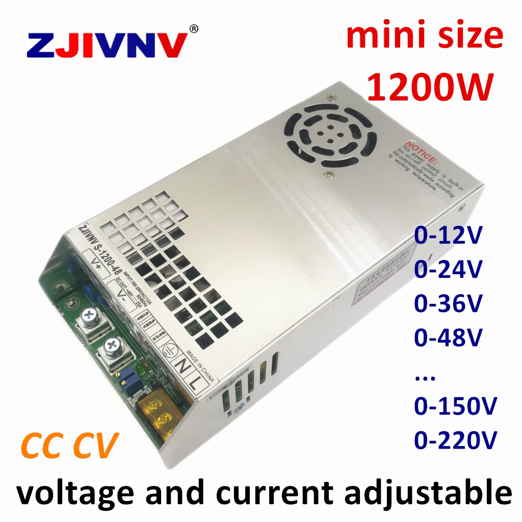 Mini 1200w Comutação de Alimentação 110 220vac para dc 12v 24v 36v 48v 80v 110v 220v Tensão de Saída Atual Ajustável Psu cc cv