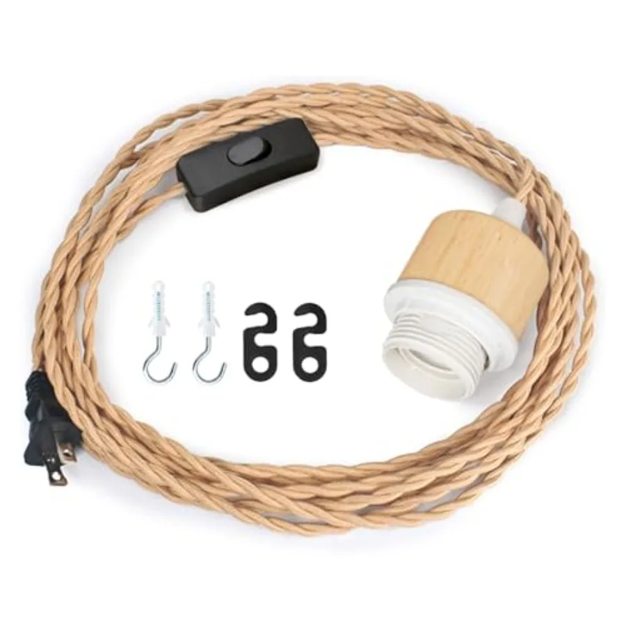 15Feet Pendant Light Cord Kit Shade and ON Off Switch, Hanging Lamp Kit Plug in Cord for Farmhouse, Vintage Swag Light Bulb Cor