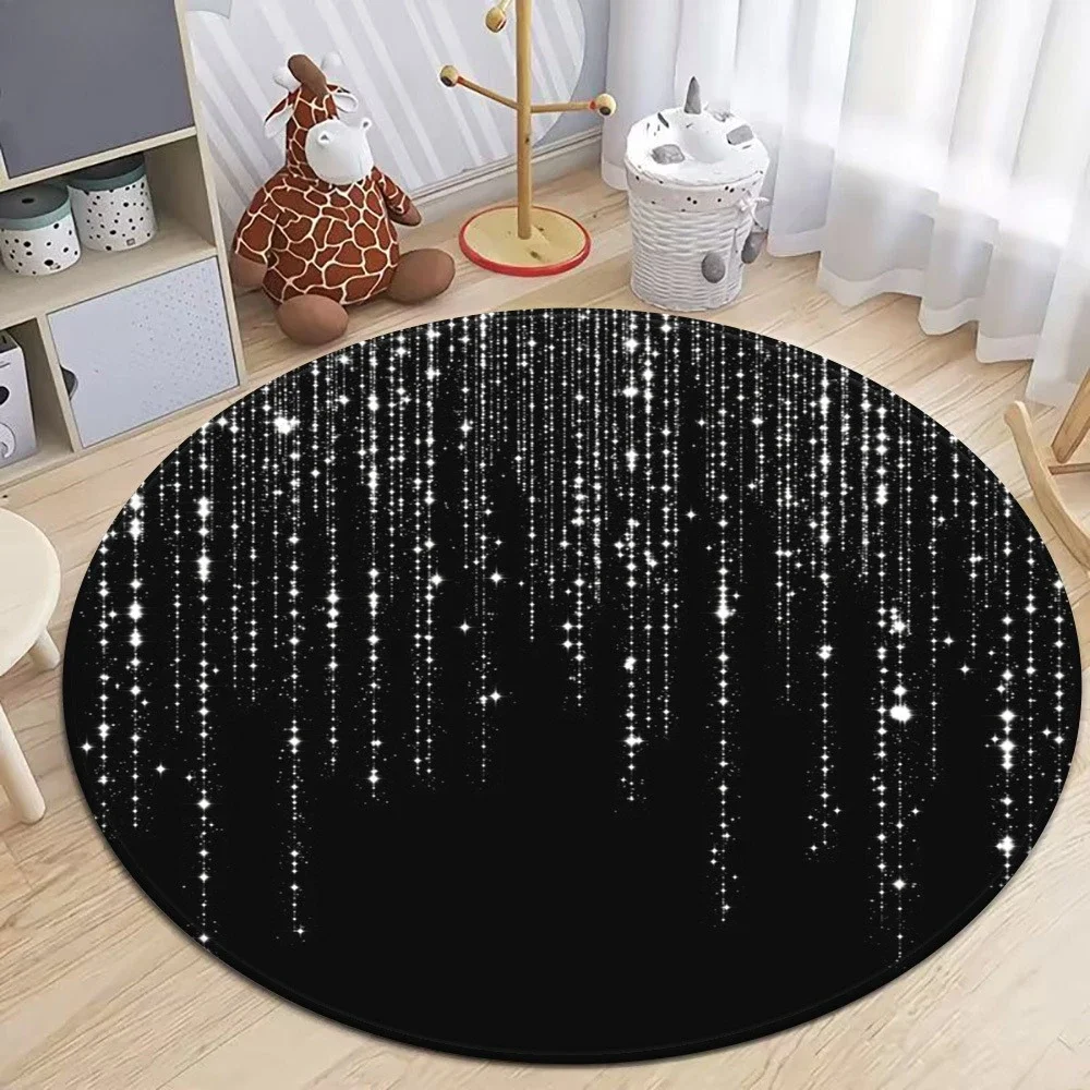 Modern Geometric House Outline Round Area Rug - Abstract Cityscape Design for Living Room Decor