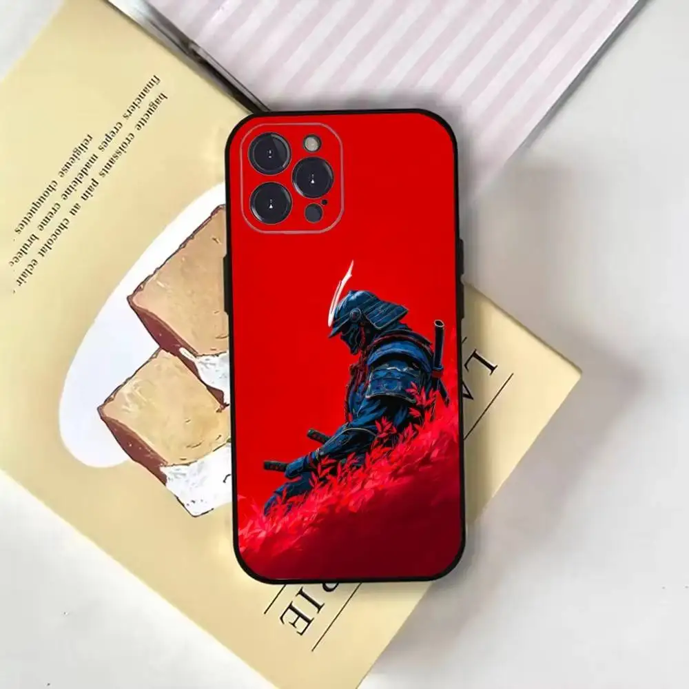 Japanse Bushido Samurai telefoonhoesje voor iPhone17,16,15,14,13,12,11 Plus, Pro Max, zachte zwarte hoes