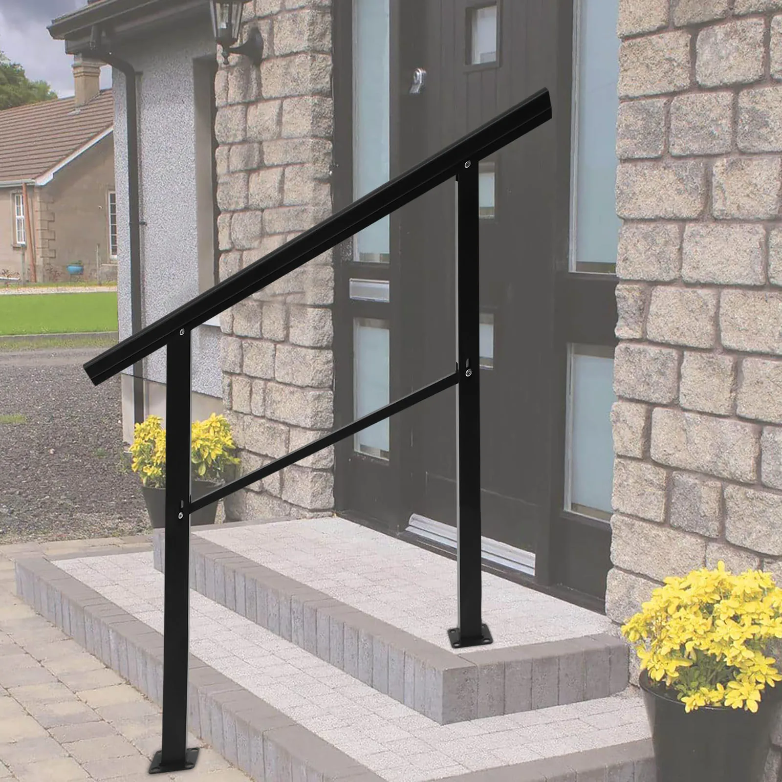 

44 inch Outdoor Handrails Kit,with Horizontal Bar Carbon Steel Rails for Seniors