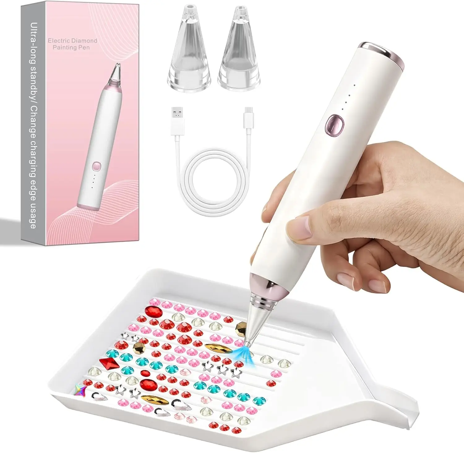 

Электрическая ручка для алмазной вышивки, 3 мощных режима всасывания, ручка для алмазной живописи с вакуумной технологией и круглыми и квадратными насадками