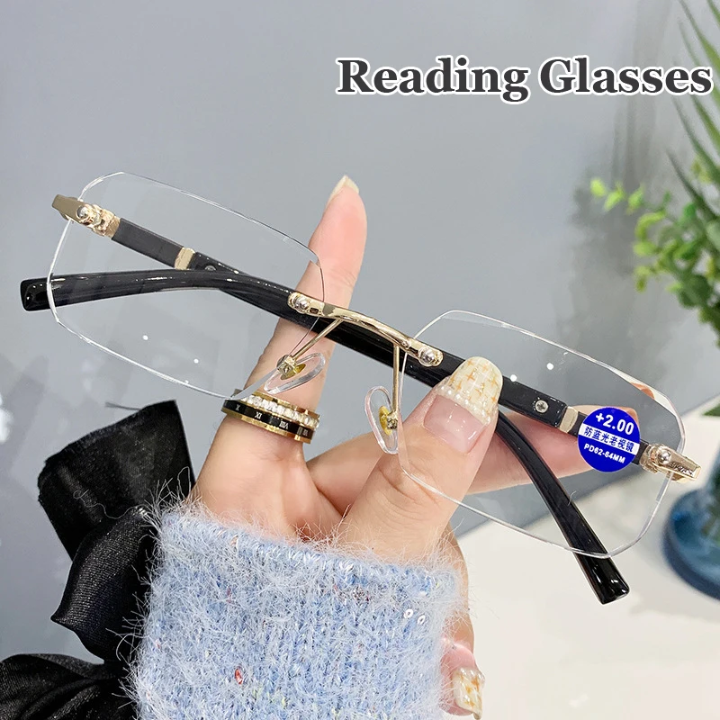 

Finished Reading Glasses for Women Men Fashion Trend Rimless Computer Far Sight Eyeglasses Unisex Presbyopia Eyewear Diopter