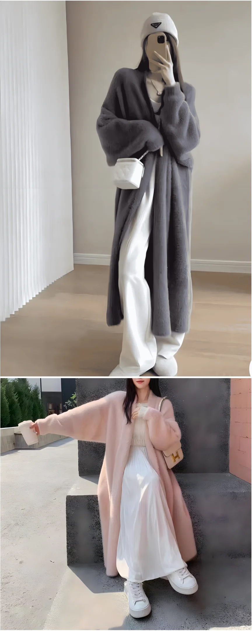 Frauen Herbst und Winter Nachahmung Nerz Kaschmir lang über dem Knie Pullover Strickjacke koreanischen Stil lose dicken Strick mantel – Detail 3