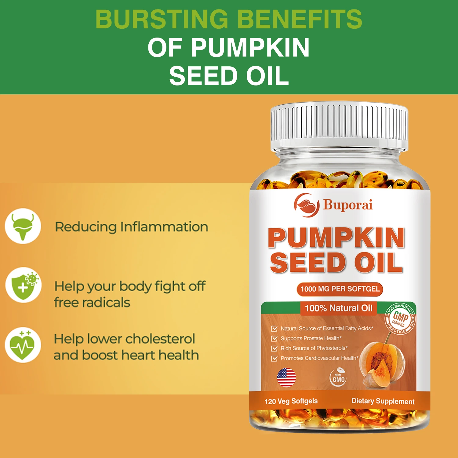 Pumpkin Seed Oil - Supports Prostate Health, Promotes Hair Growth, Antioxidant, Made in The USA