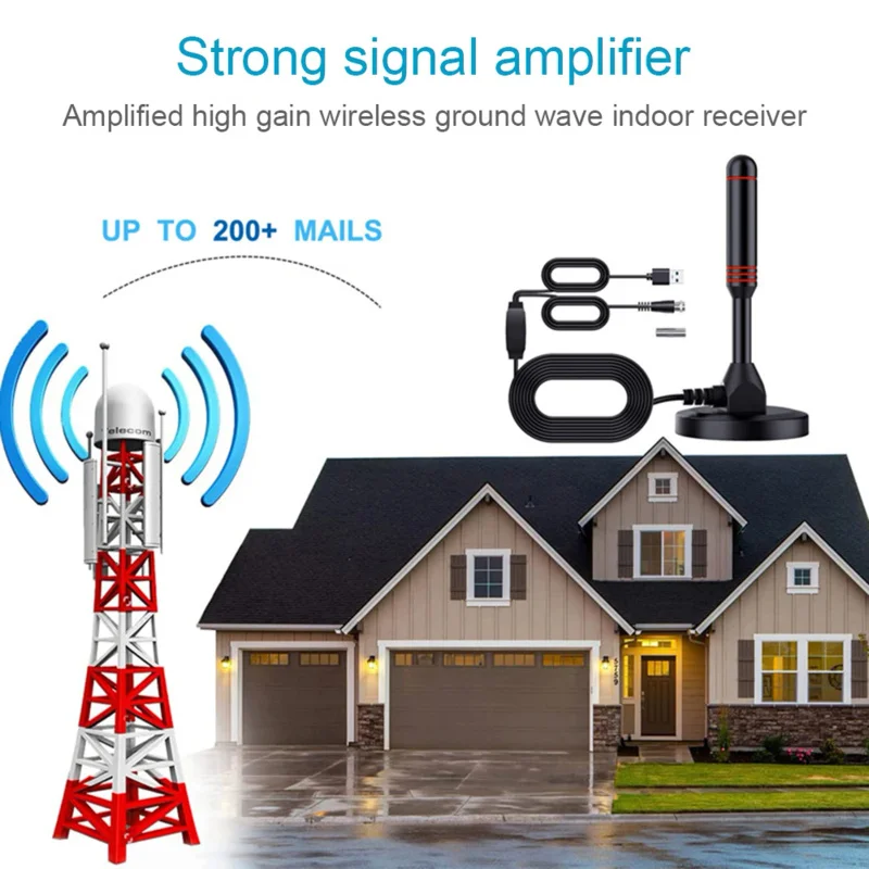 Antenne TV HD Portable Antenne numérique HD Antenne TV numérique HD 30DBI avec amplificateur DVB-T2 antenne extérieure intérieure à réponse rapide