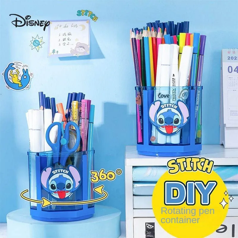 Disney Stitch Pen Holder Cartoon Stationery Storage Box Large Capacity Pen Holder Office Stationeries student desktop pen bucket