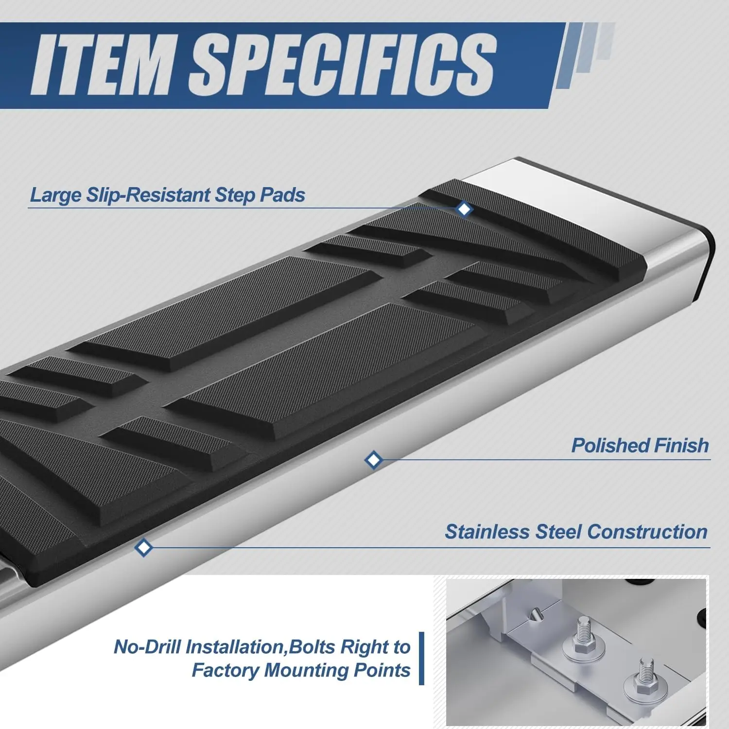 Running Boards for 2019-2024 Chevy Silverado GMC Sierra 1500 2500HD 3500HD Standard Cab. Stainless Steel, 6.5\