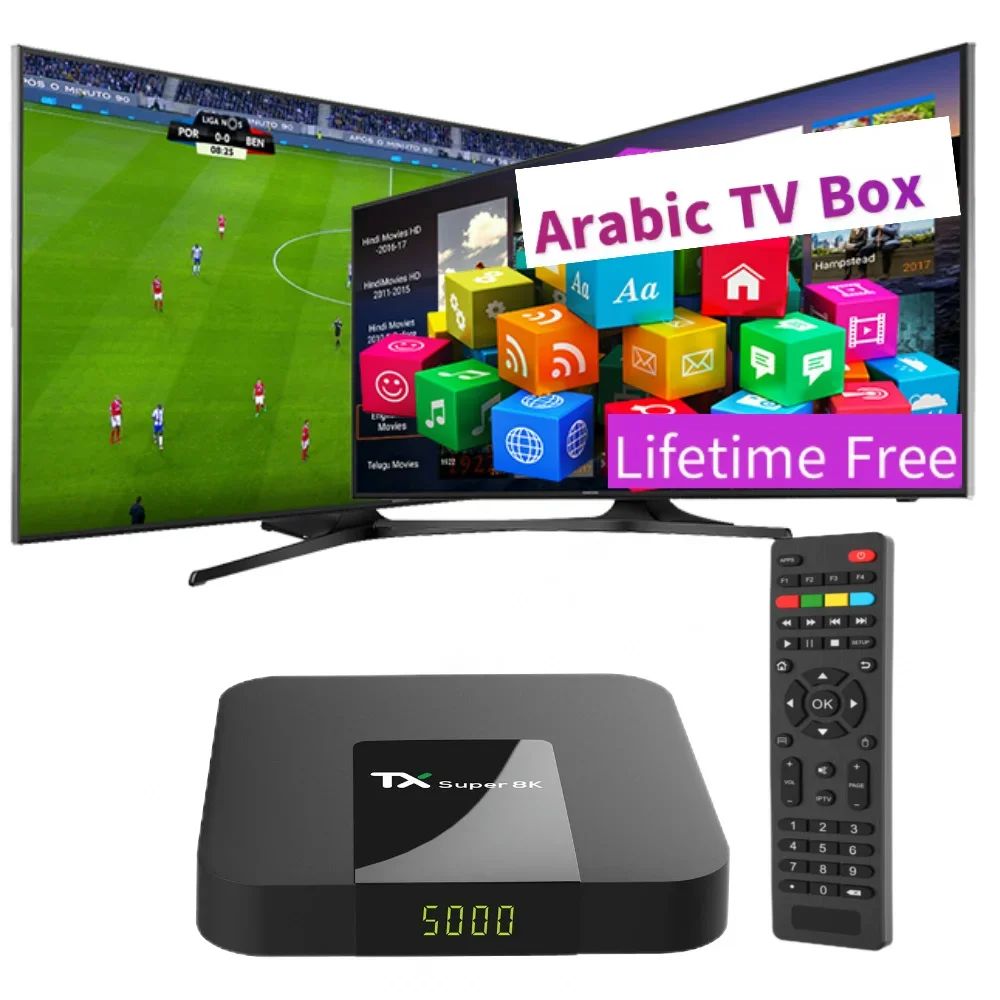 2024 Lifetime Free Arabic TV Box Android TX Super 8k Plug and Play 4K HD Arab Stream Media Player Internet IP-TV STB Set-top