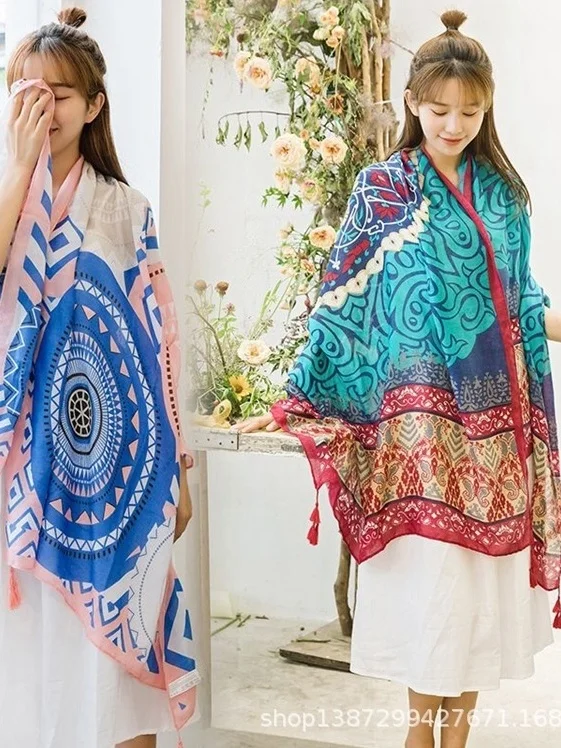 New Bohemian Style Pattern Twill Cotton Warm Casual Women Shawl Poncho Capes Beach Sun Protection Lady Coat