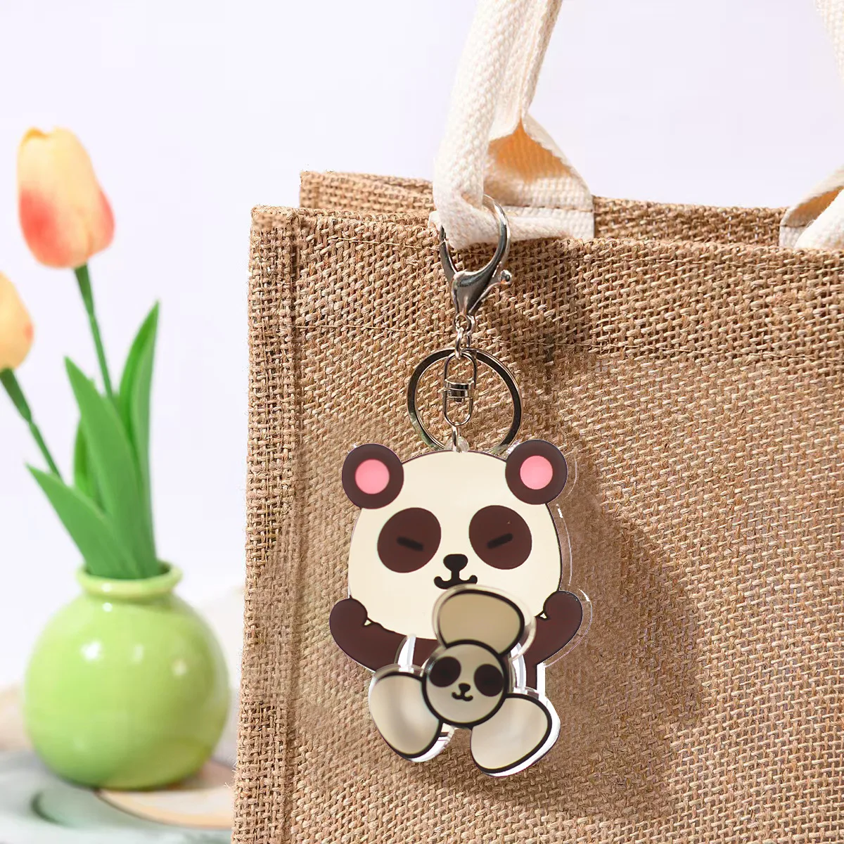 5Pcs Transparent Acrylic Animal Finger Gyro Toy Keychain Pendant Funny Cartoon Anime Hand Spinner Gyro Stress Relief Toy Gifts