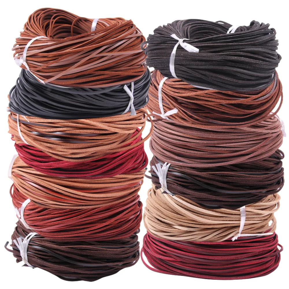 5meters/lot Real Flat Leather Cord Thread Necklace Diameter 3mm Cow Genuine Leather Rope String For Diy Jewelry Making Supplies