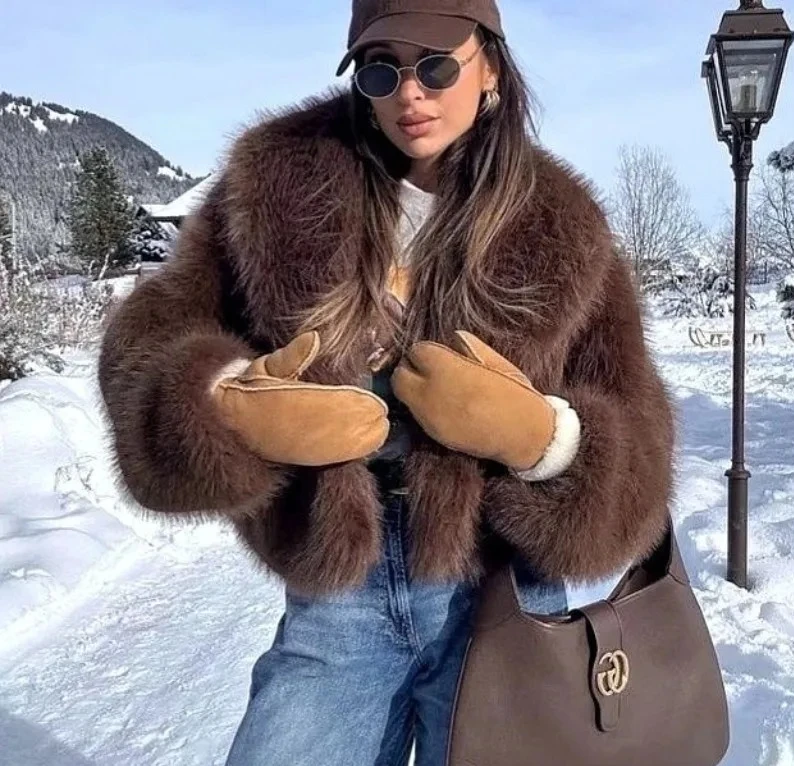 

Fashion Imitation Fox Fur Coat Women's Autumn Winter Short Jacket Faux Fur Overcoat Streetwear Loose Tops Female