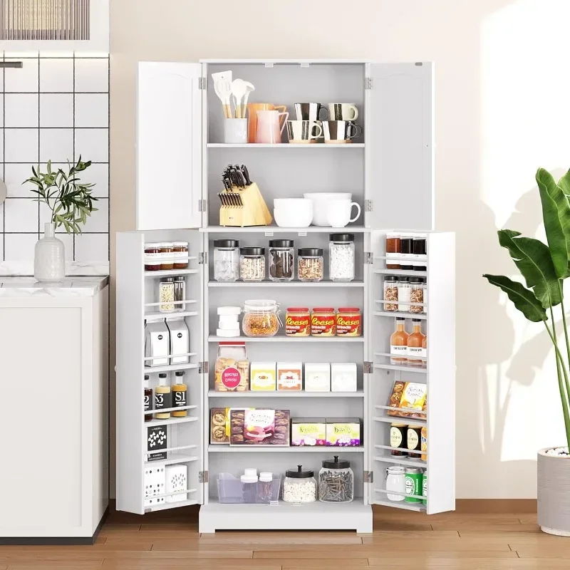 Gabinete de almacenamiento de despensa de cocina de 64 pulgadas, gabinete de despensa independiente alto, gabinetes de despensa con puertas y estantes para cocina casera