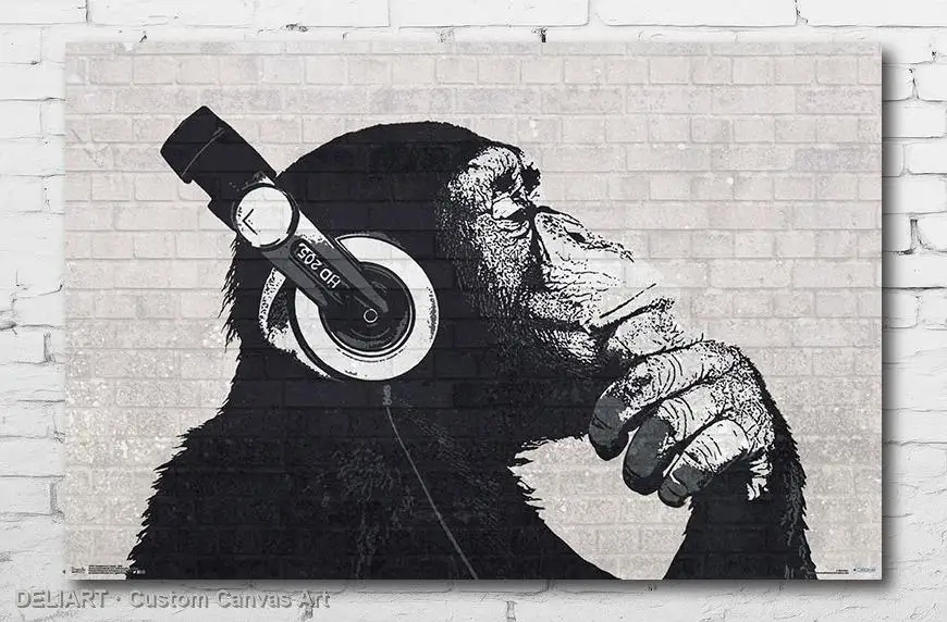 

CHIMP - HEADPHONES Canvas Poster Custom Size Available Room Decoration Home Decor Wall Art