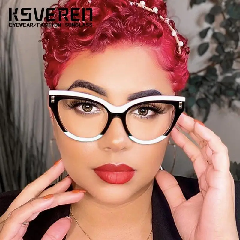 KSVEREN Cat Eye Retro Anti Blue Light Reading Glasses Fashionable Optical Prescription Glasses Frame Presbyopic Readers Glasses