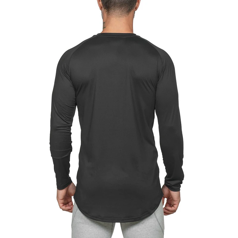 Brand Gym Bodybuilding Muscle Autumn Clothing Men\'s Fitness Sport Long Sleeve T-Shirt Mesh Quick Dry Slim Fit Breathable Shirt