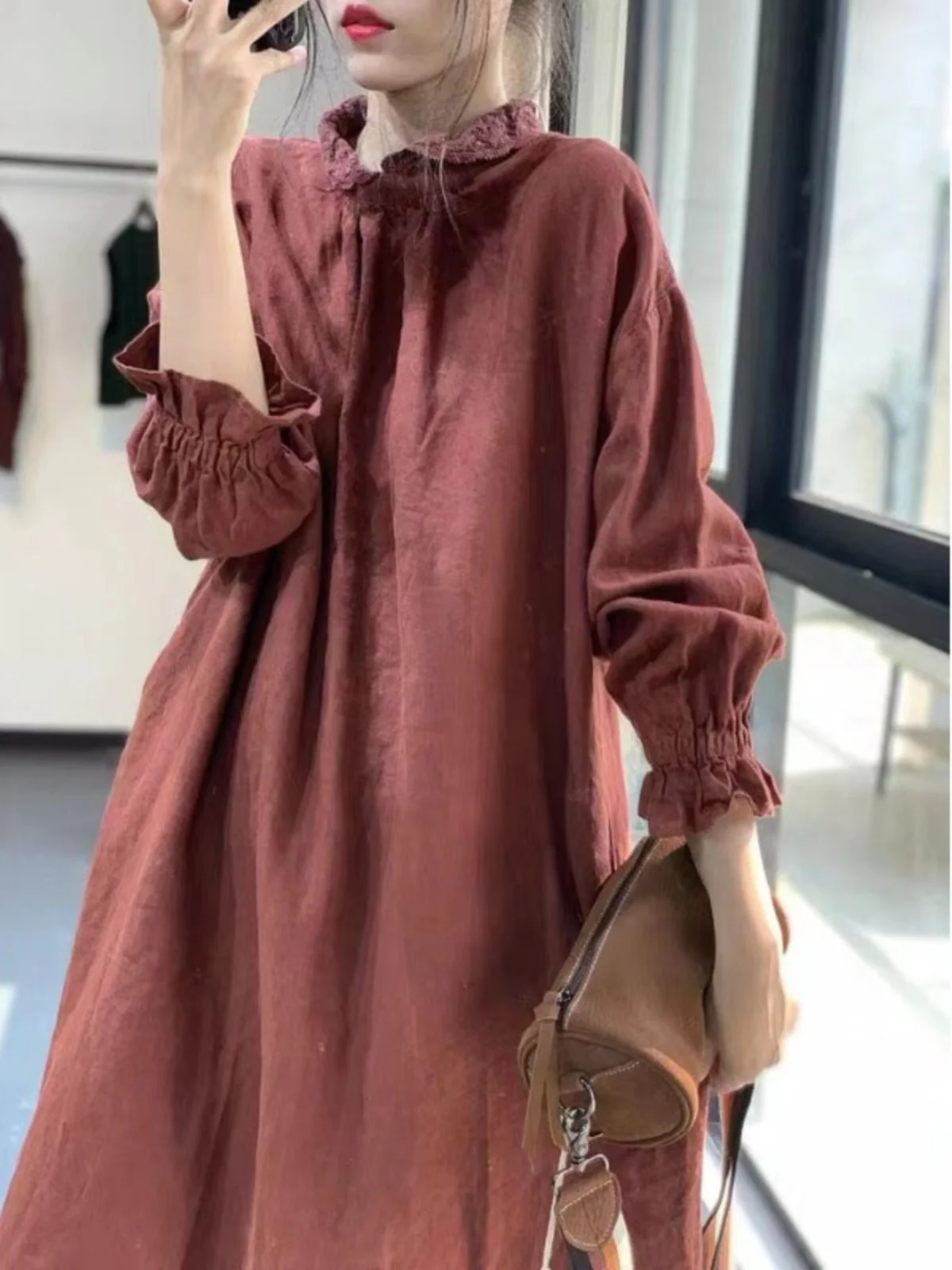 

Большие размеры, японский Sle Long Sve Dr, кружевной воротник, миди, для похудения, молодежный, однотонный, весенний сезон, повседневный, трапециевидной формы Dr