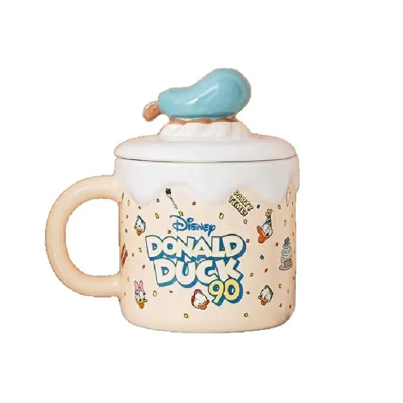 Donald Duck ถ้วยน้ําเซรามิคพร้อมฝาปิดสํานักงานน่ารัก Mark ถ้วยของขวัญของเล่นทนอุณหภูมิสูงและงานอดิเรก Action ตัวเลขของเล่น
