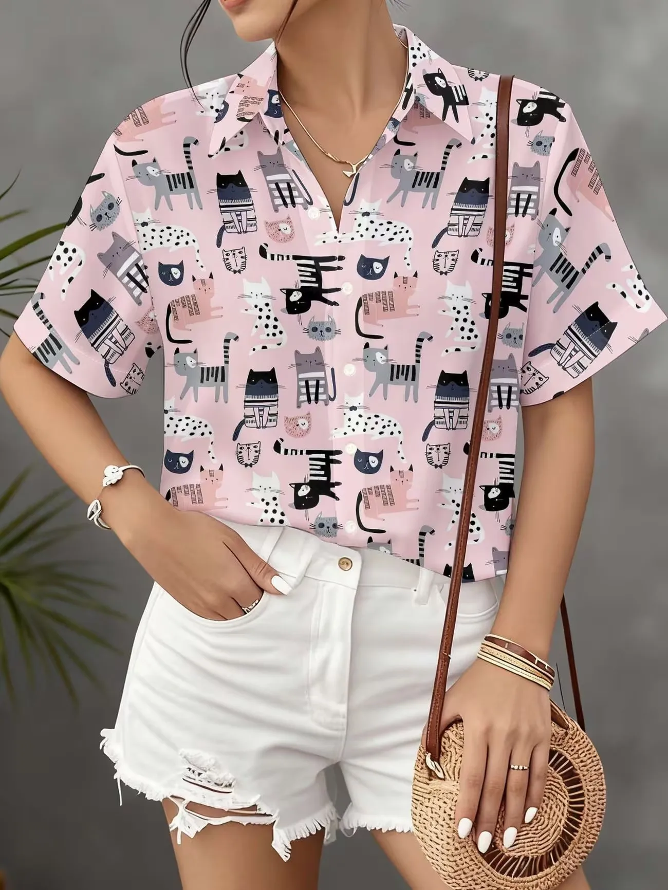 Summer women's short sleeved 3D printed shirt