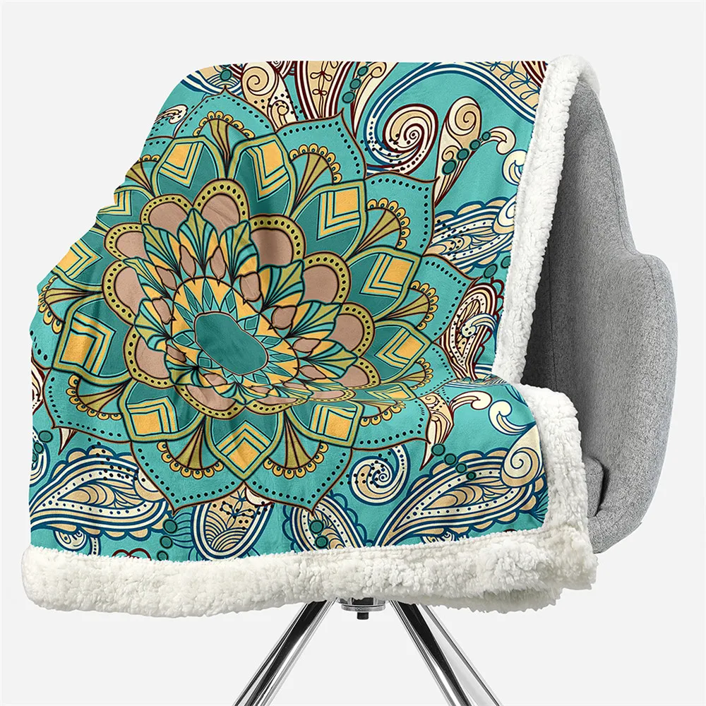 

Bohemian Throw Blankets for sofa winter Sherpa Fleece Blanket Lamb wool flannel double Mandala blanket Warm blankets