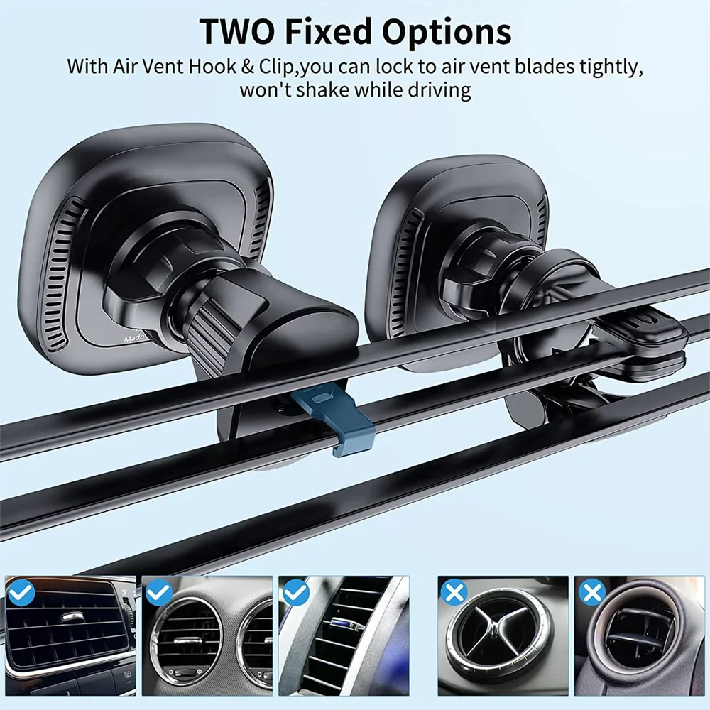 

Vrig Locking Magsafe Car Mount: Auto-Engage Tri-Hook Clip, 15N Magnet for Iphone 15/android Phones & Mini Tablets