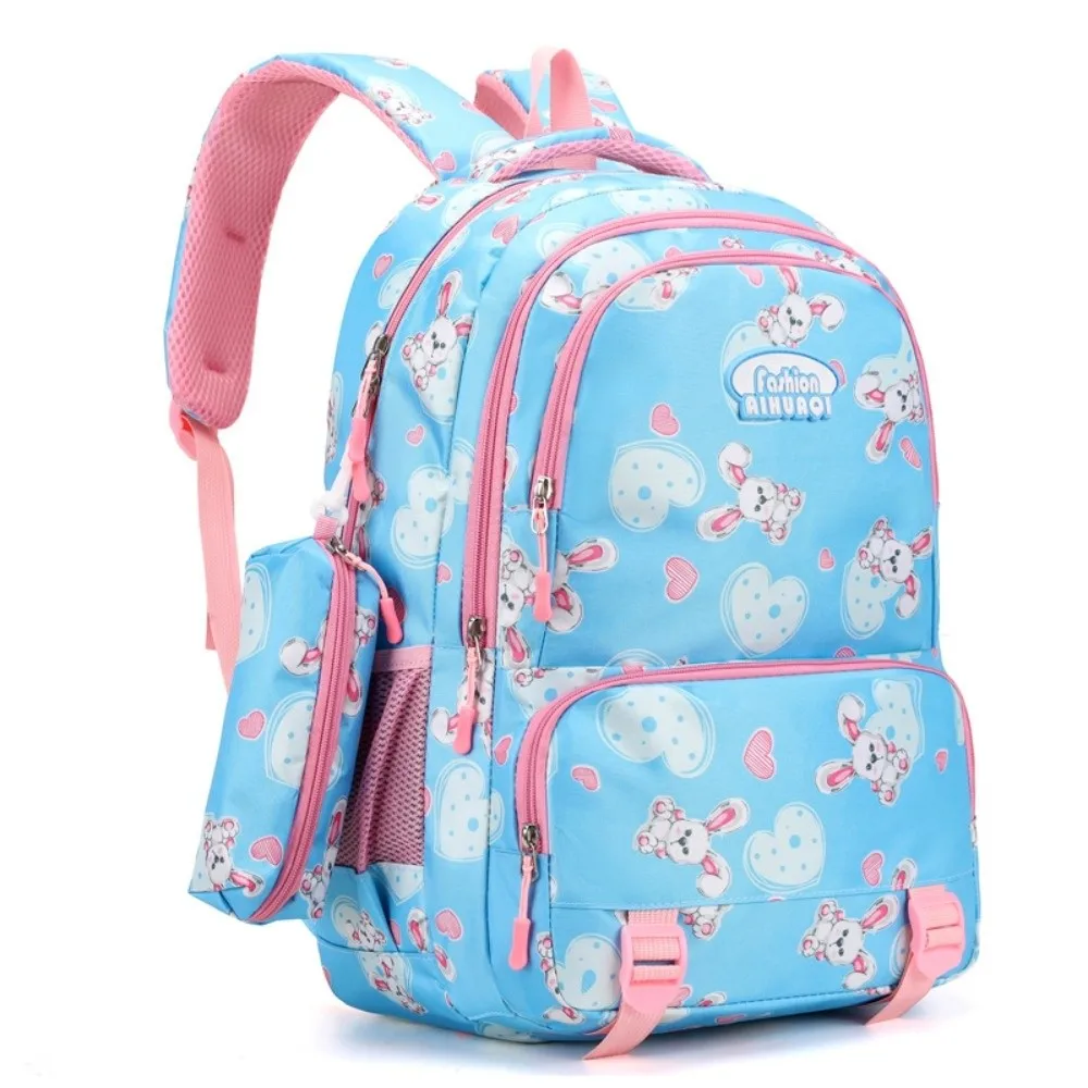 Rabbit Cartoon Shoulders Bag Oxford Cloth with Pencil Case Student Schoolbag Love Heart Adjustable Large Capacity Backpack