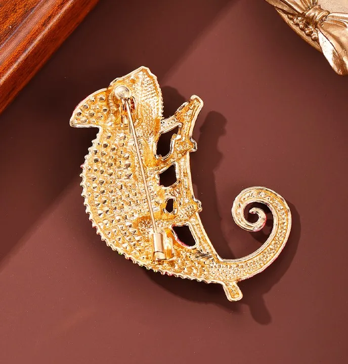 Cross border creative niche design animal clothing accessories, colorful chameleon lizard pin brooch - view 6