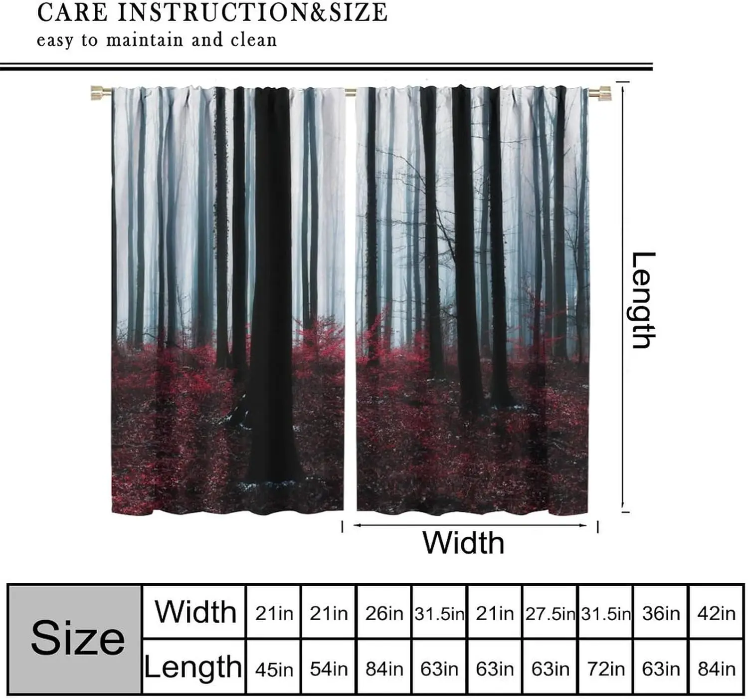 Misty Forest Gothic Curtain Mysterious Tree Art Print Window Drapes For Bedroom Living Room Home Decor 2 Panels