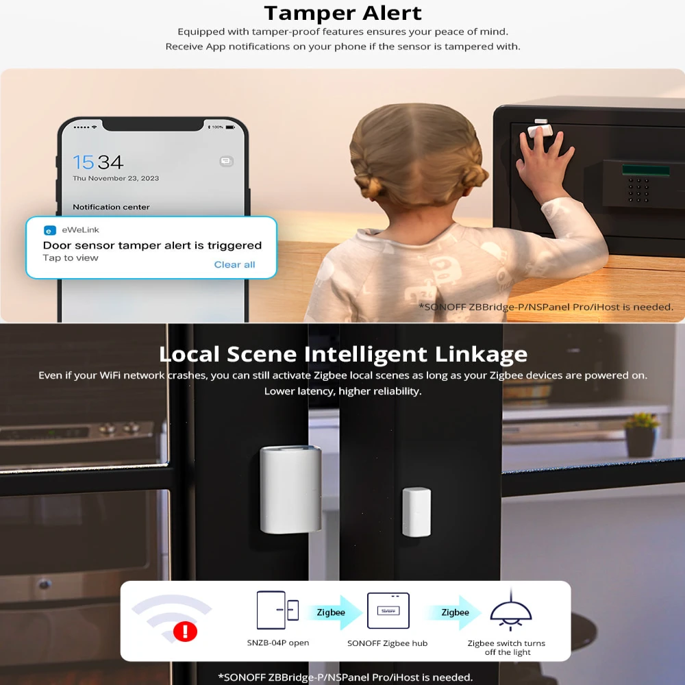 SONOFF SNZB-04P Zigbee Sensor de ventana de puerta enlace de escena inteligente Local alerta de manipulación seguridad del hogar inteligente a