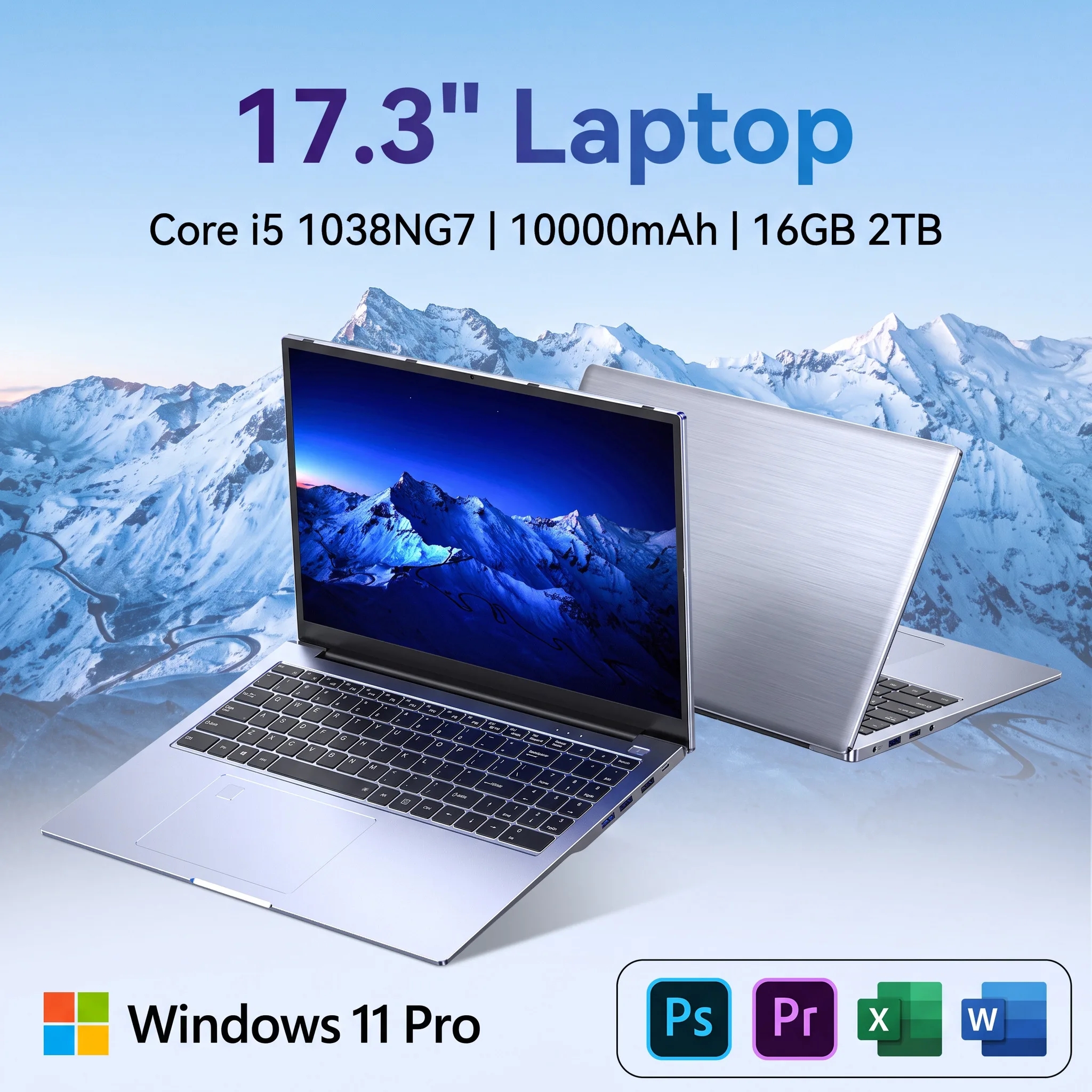 HOT 17.3' 10000mAh Laptop Intel I5 1038NG 16GB DDR4 2TB SSD Windows11 Notebook Pc Gamer Office Computer with Backlit Fingerprint