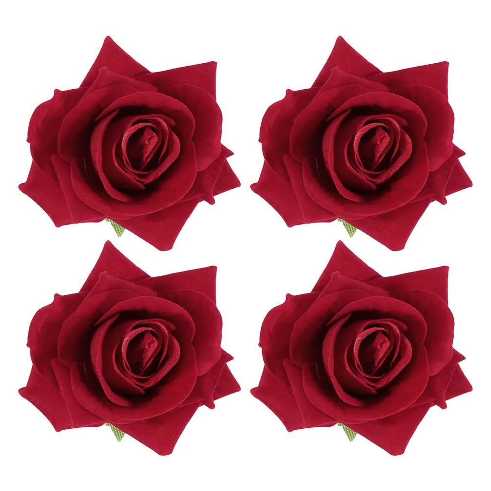 

4pcs 7Cm Artificial Rose Hair Pins Flower Simulation Brooch For Women Wedding Valentine'S Day Hair Accessories Red Floral