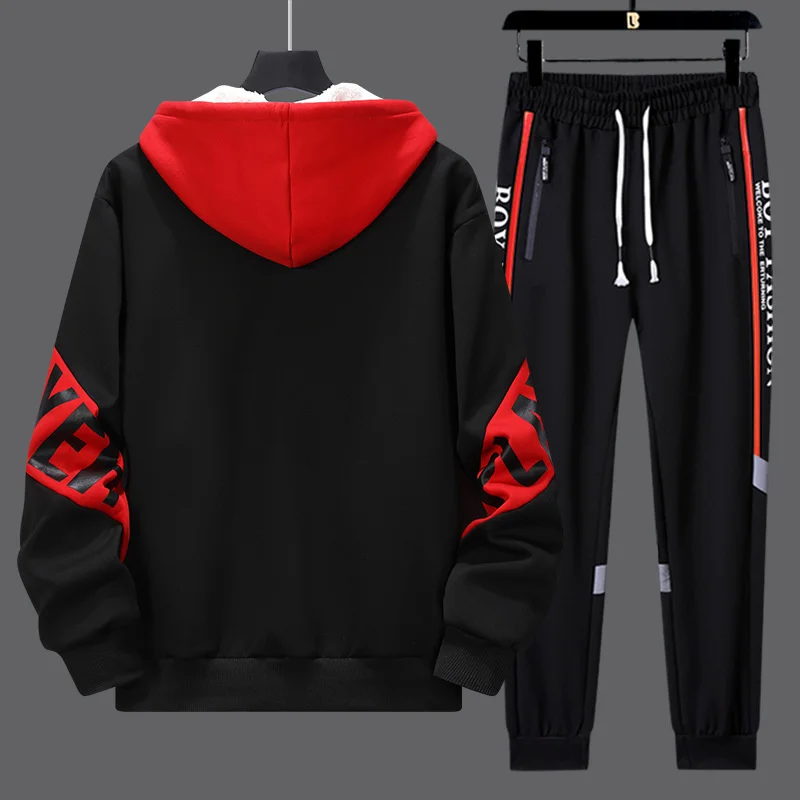 New Tracksuit Set Men Winter Warm Thick Hoodie Cardigan Zipper Sweatshirt Sweatpant 2 Piece Students Husband Track Suit Plus 5XL