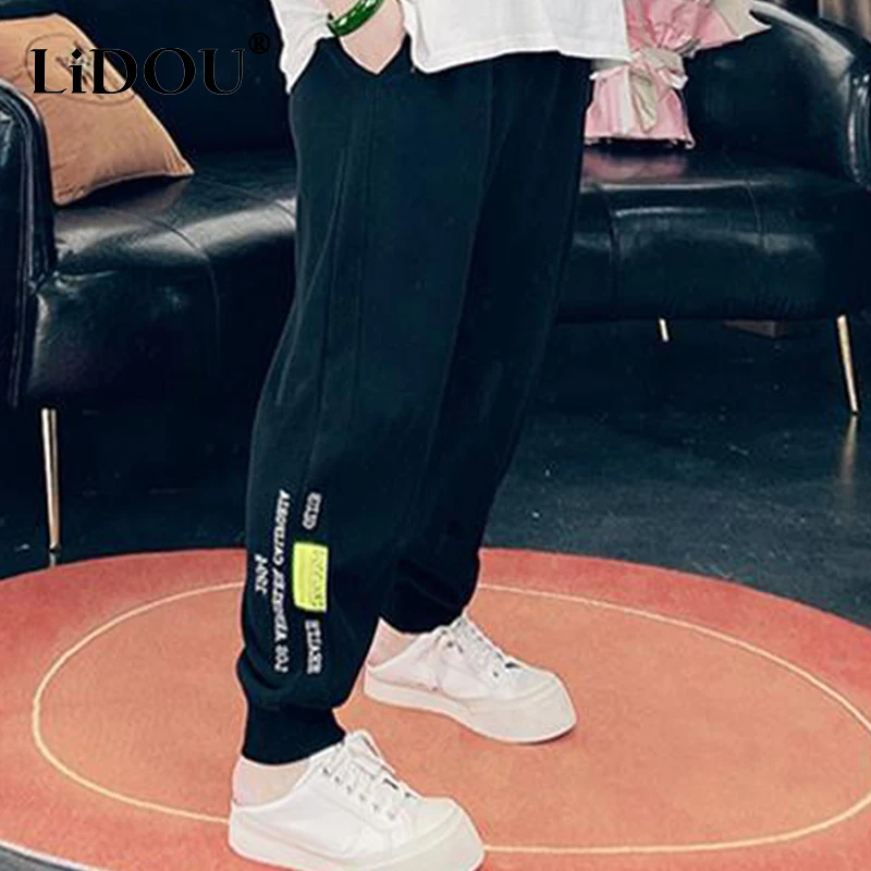 2023 Autumn Spring New Korean Pants Student Trousers Casual Simple Sports Corset Solid Color Plus Size Sweatpants Women Bottom