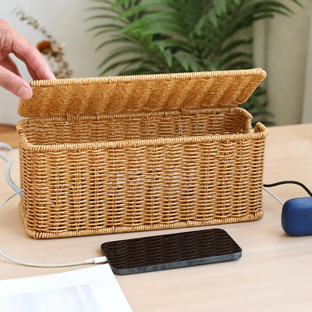 

Hand-Woven Charging Station Storage Box Cable Management Basket For USB Cables Data Cables Organizer N2T4