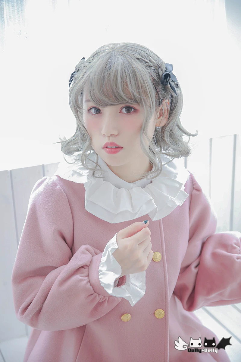 Original Japanese Style Lolita Long Coat Lady Autumn and Winter Elegant Fashion Harajuku Ruffle Edge Lantern Sleeve Wool Jackets