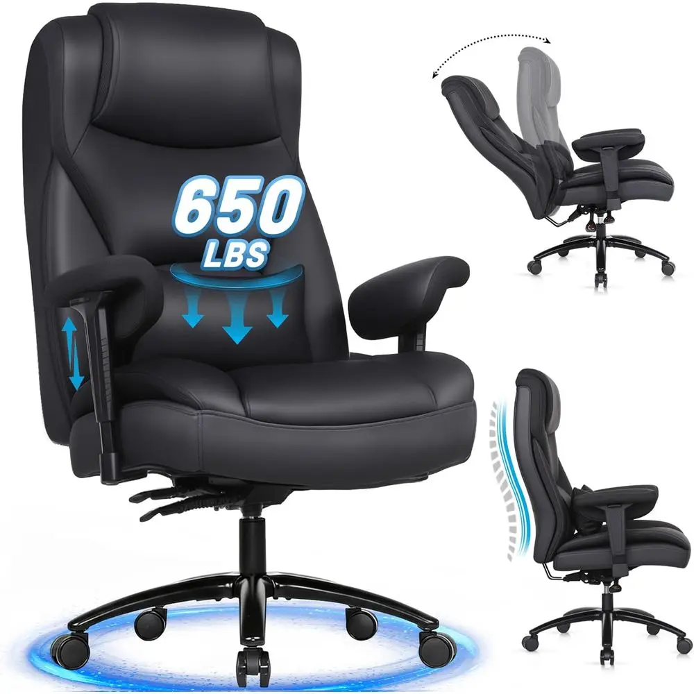 

Прочное офисное кресло с грузоподъемностью 650 фунтов, 5-позиционными подлокотниками, широким сиденьем и поясничной опорой