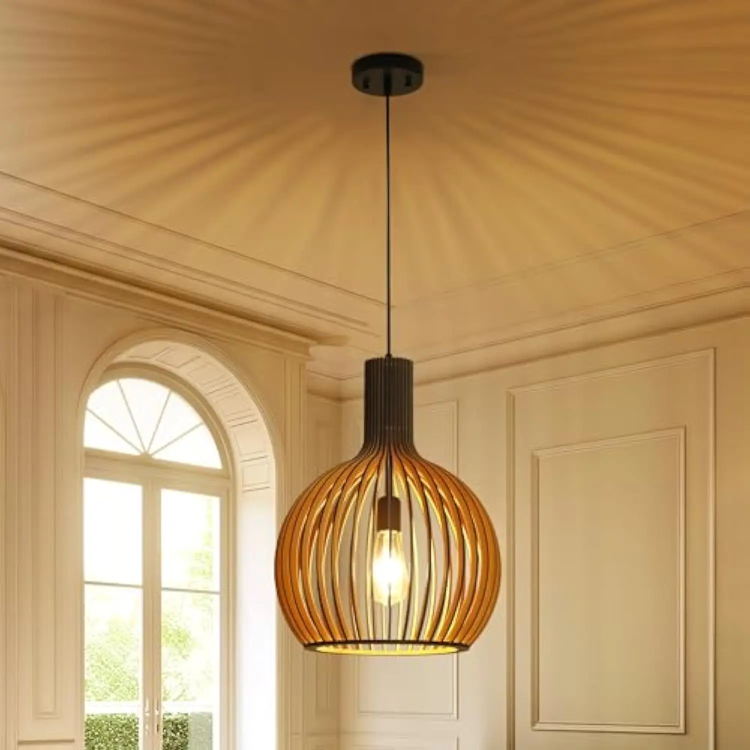 

Farmhouse Chandelier for Dining Room,Handmade Wooden Vintage Chandelier,Boho Pendant Light, Rustic Chandeliers Hanging Light Fi