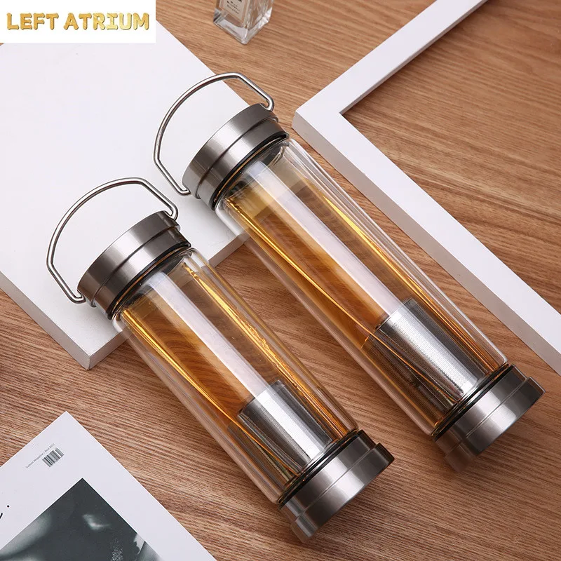 300ML 400ML Glass Water Bottle Glass Bottle with Stainless Steel Tea Infuser Filter Tea Separator Drinking Travel Glass Bottle