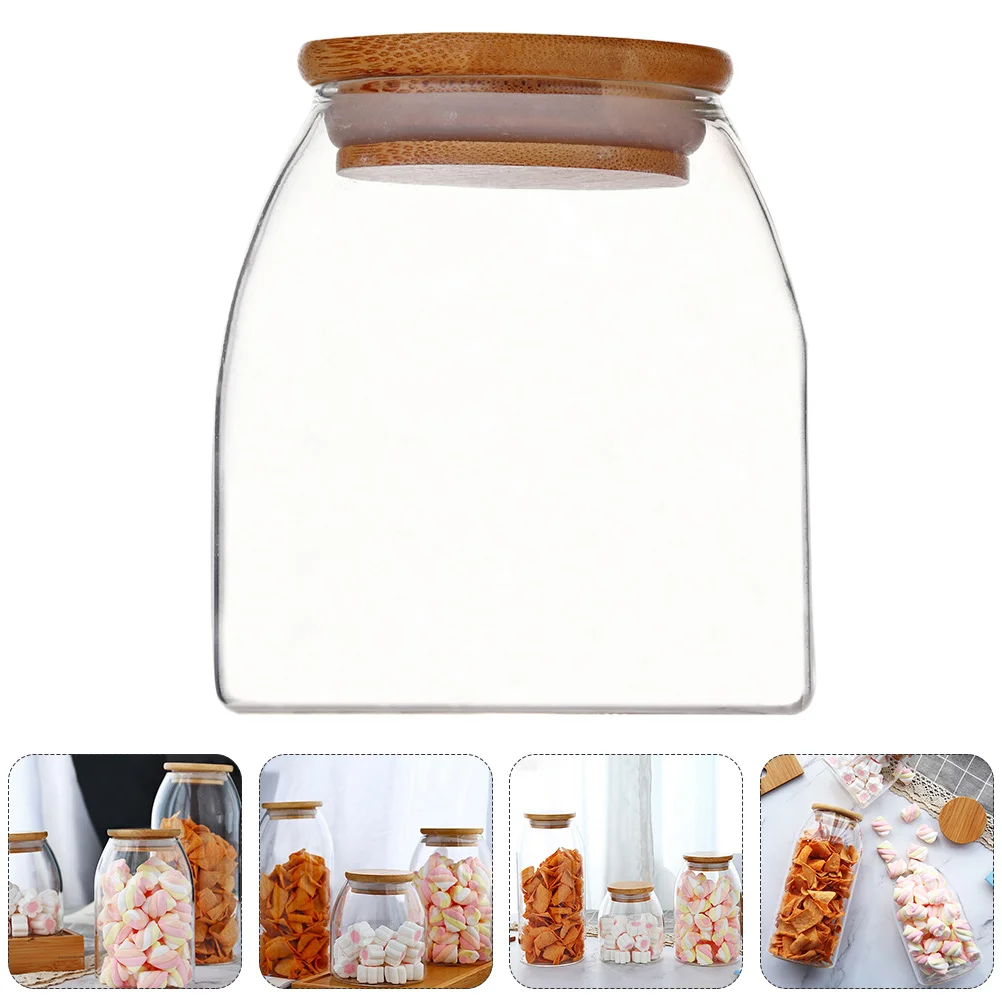 

Cereals with Cover Glass Jar Clear Bottles Flour Containers Wood Wide Mouth Mason Kitchen Storage Jars Food