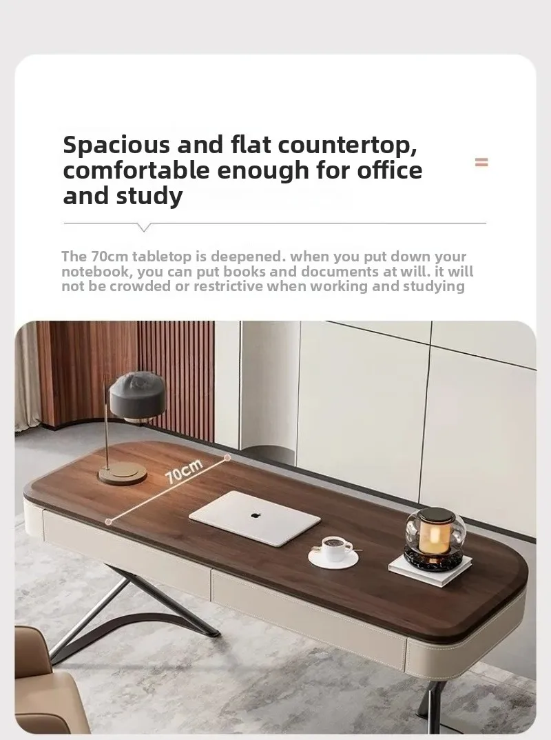 Office Table, Walnut Desk, Office Desk and Chair Set, Retro Walnut Wood Veneer, Computer Desk, Italian Executive Office Desk Set