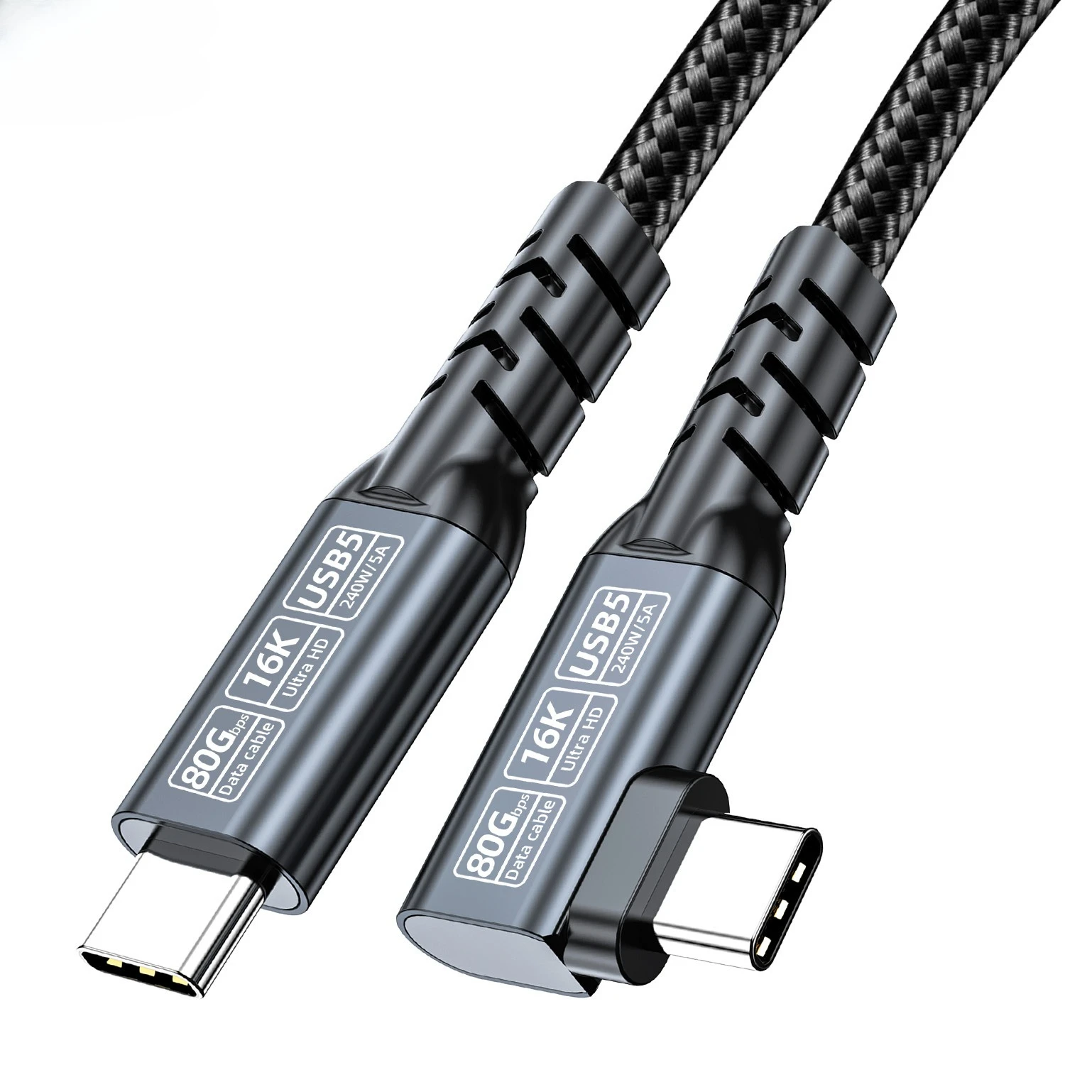 Type-C To C PD240W Thunderbolt 5 / 4 USB 5.0 80Gbps UHD 16K Full-function Fast Charging Cable 90 Degree  Data Screen Mirroring